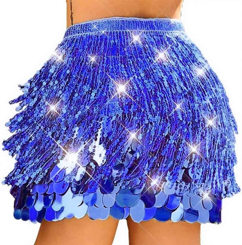 Unicra Gold Sequin Skirt Sparkly Fringe Skirt Glitter Belly Dance Hip Scarf for Women - Image 2